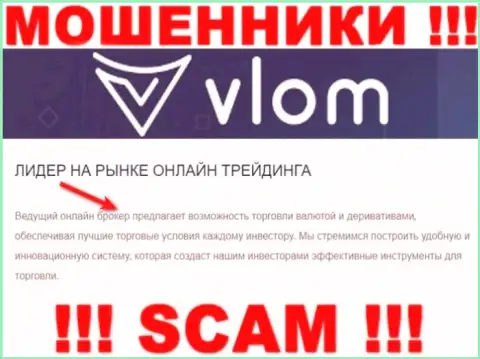 Мошенники Vlom представляются профессионалами в области Broker